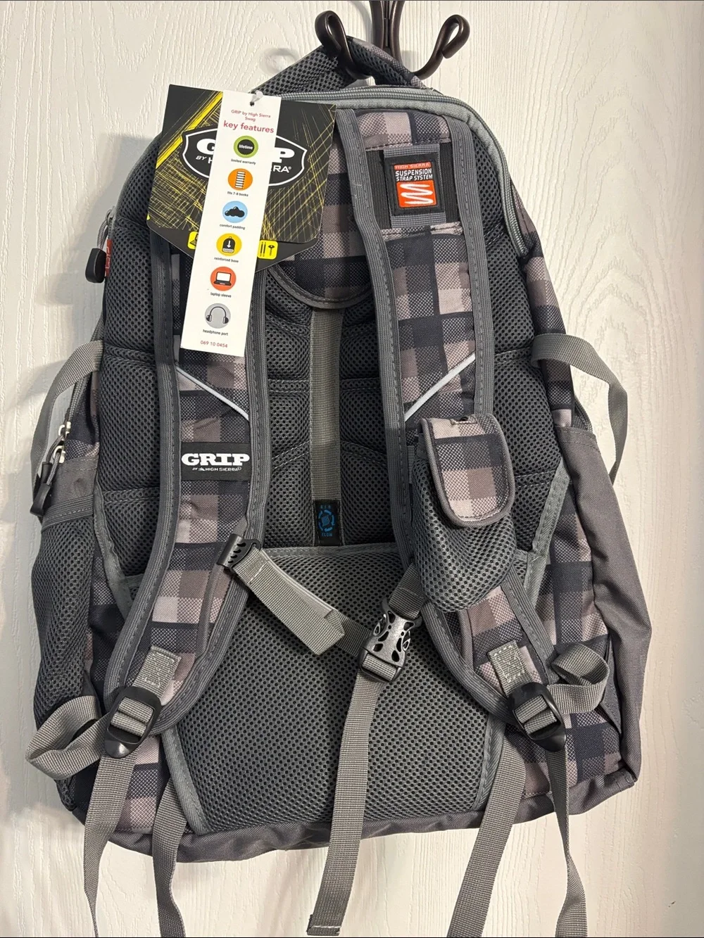 High Sierra Gray and Black Plaid Backpack
